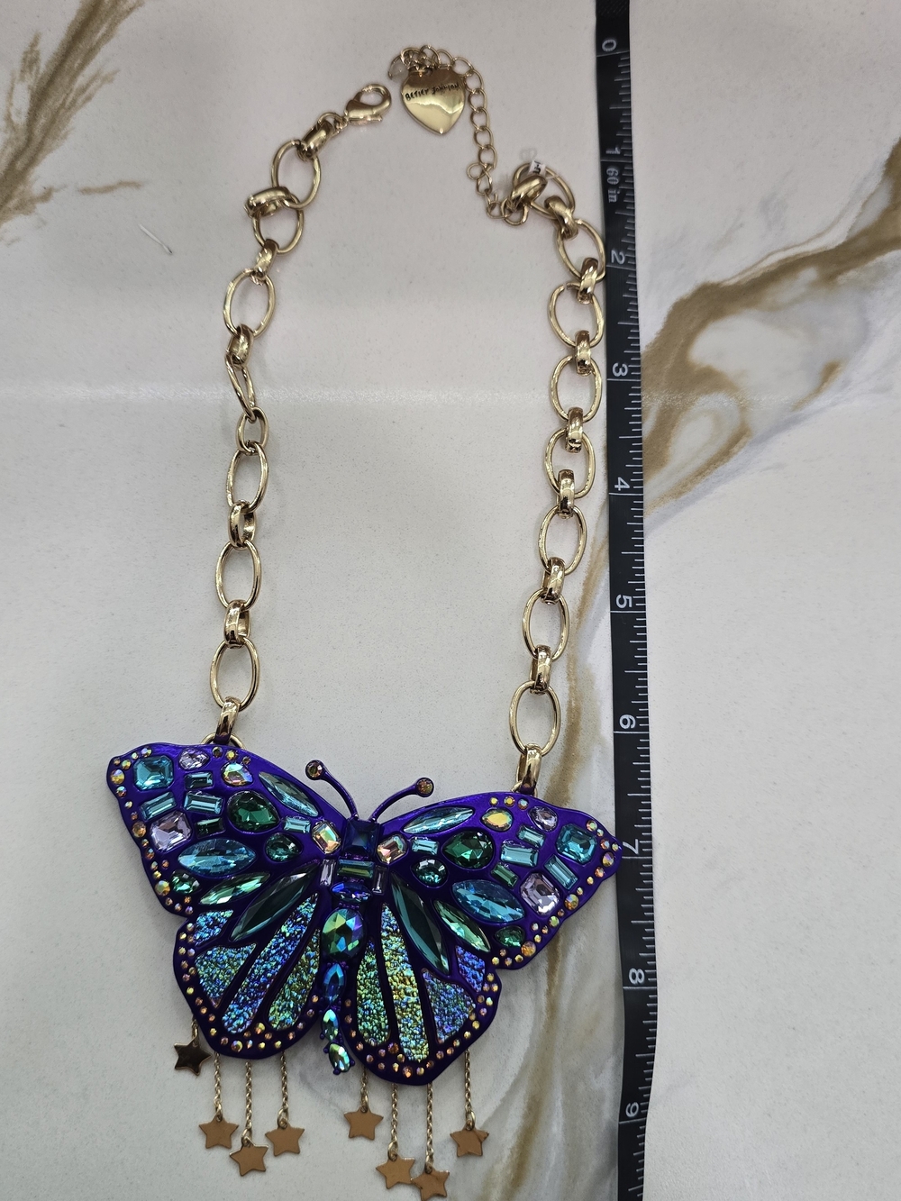 Betsey Johnson Gold-Tone Necklace with Purple & Teal Butterfly Pendant - Picture 4 of 8
